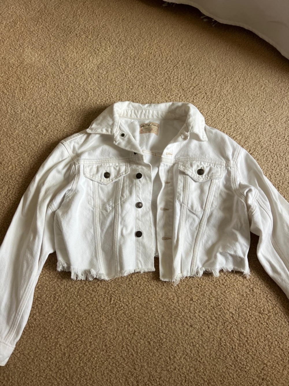 Oversized Cropped White Denim Jacket - Women free people XS